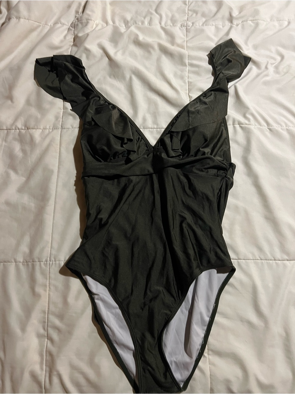 Cupshe Black Ruffle-Shoulder One-Piece Swimsuit